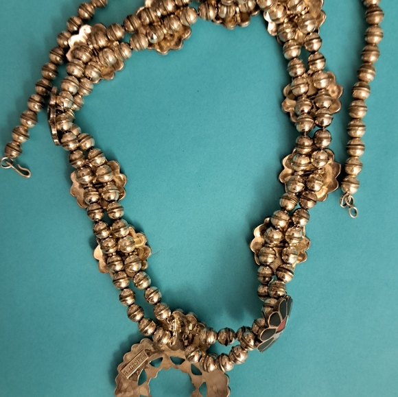 Zuni Inlay Necklace by Ashberry Gasper Sunface Onyx Coral Turquoise MOP - Picture 6 of 7